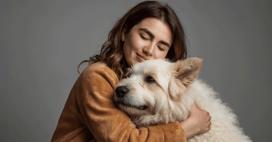 Fluffy Dog with a woman for Extra Cuddles and Joy