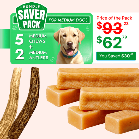 Medium Dog Saver Pack - 5 pc Yak chew+ 2 pc elk antler - All Natural and Long Lasting Dog Treats