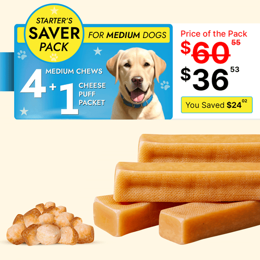 Medium Dog Starter Pack - 4 Yak Chews + 1 Cheese Puff