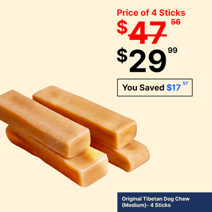 Long Lasting Medium Yak Cheese Chews for Dogs - 4 sticks