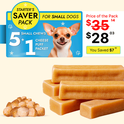 Small Dog Starter Pack - 5 Yak Chews + 1 Crunchy Cheese Puff