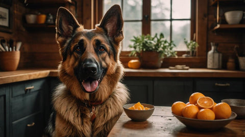 german shepherd woth ornage slices