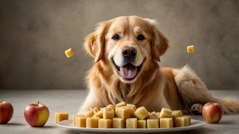 Labrador eating apple slices