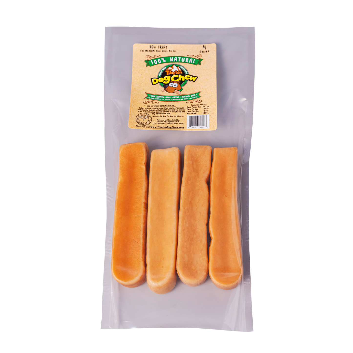 Long Lasting Medium Yak Cheese Chews for Dogs - 4 sticks